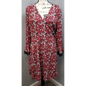 Mika & Gali Sheath Dress Women's Large Multi Floral Lined Long Sleeve‎ Back Zip